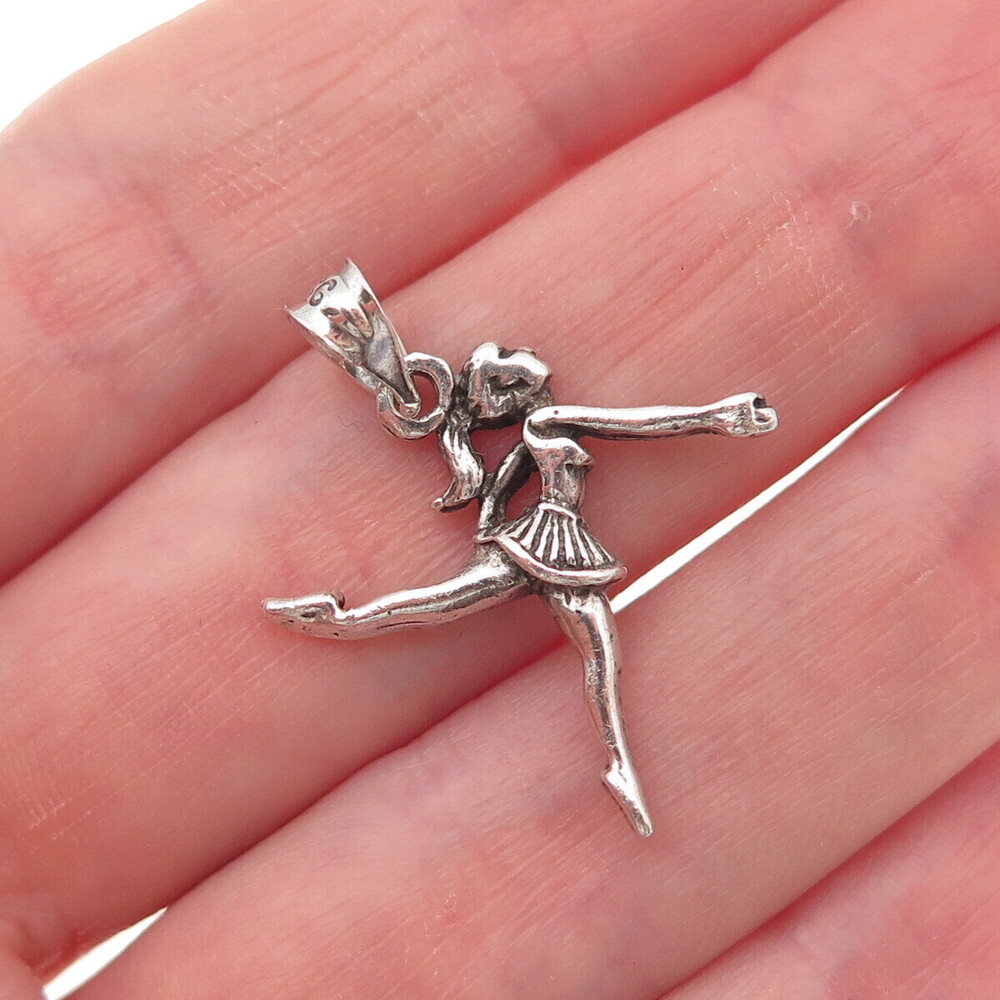 925 Sterling Silver Vintage Cheerleader Oxidized Charm Pendant